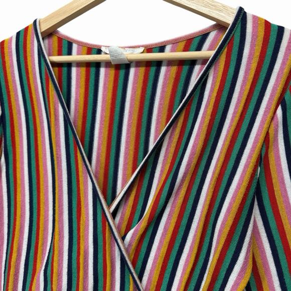 Caution to the Wind Striped Faux Wrap Crop Top Long Sleeve Junior Sz L - Picture 2 of 7